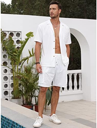 Aulemen 2 חלקים לגברים חולצת חולצה וחולצת סטים קצרים כפתור מזדמן למטה אימונית קיץ תלבושות חוף אופנה תלבושות חוף