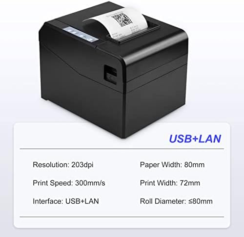 מדפסת קבלה XIXIAN, מדפסת קבלה תרמית 80 ממ שולחן עבודה ישיר הדפסה תרמית USB+LAN חיבור 300 ממ/שניות מהירות גבוהה