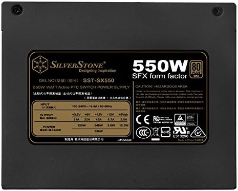 Silverstone Technology SFX ספק כוח מחשב 550 וואט עם 80 פלוס כבלים זהב וכבלים קבועים SST-SX550
