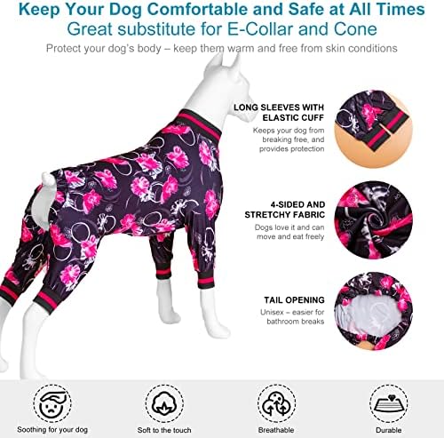 Lovinpet XXL פיג'מות כלבים לפיטבולס - גופיית קפוצ'ונים לכלבים, חולצת התאוששות ניתוחים לכלבים, הדפס פרחוני שחור