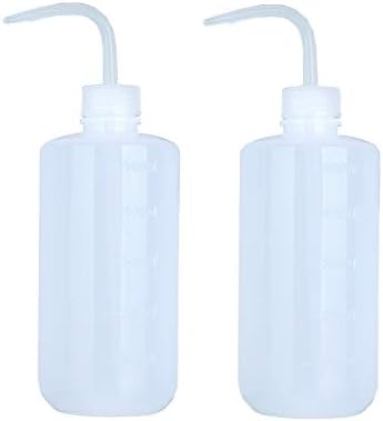 2 יחידות 500 מ ל 17.6 עוז פלסטיק לבן שקוף לסחוט לשטוף בקבוקים עם בוגר מדידת מיכל כפוף מעוקל קצה זרבובית תבלין רוטב