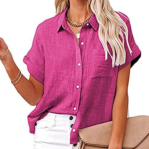 צמרות קיץ לנשים 2023 חולצת כפתור מוצקה אופנה נשי צווארון V צווארון חולצה רופפת חולצה חולצה