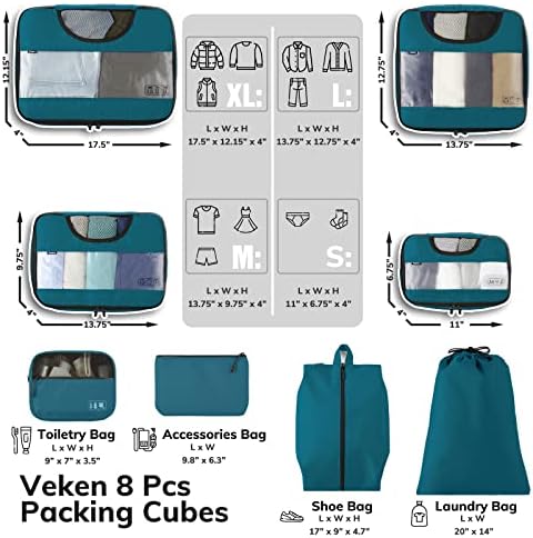 8 סט של שונים בצבע אריזה קוביות לנשיאה על מזוודה ב 4 גדלים, וקן מזוודה ארגונית שקיות סט עבור