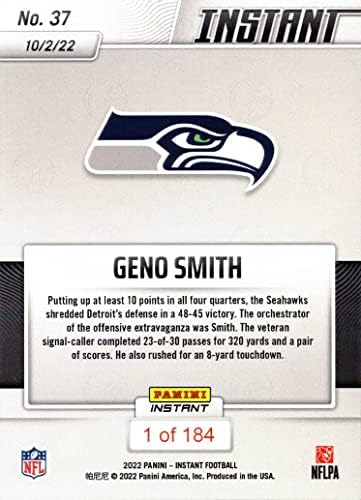 2022 Panini Instant 37 כרטיס כדורגל של ג'נו סמית ' - כרטיס סיהוקס הרשמי הראשון - רק 184 תוצרת!