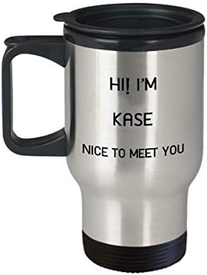 אני ספל נסיעות Kase שם ייחודי מתנת כוס מתנה לגברים נשים 14oz נירוסטה