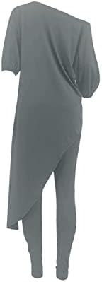 תלבושת צ'טינציה נשים מזדמנת 2 חלקים תלבושת רופפת מהכתף שולי לא סדירה טוניקה עליונה מכנסיים מכנסיים
