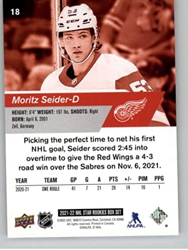 2021-22 סיפון עליון NHL Star Rookies Set Set 18 Moritz Seider Detroit Red Wings Hockey NM-MT