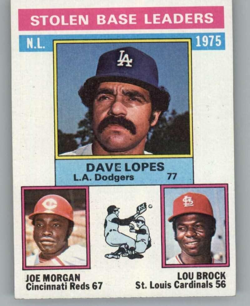 1976 Topps 197 Davey Lopes/Joe Morgan/Lou Brock NL מנהיגי בסיס גנובים לוס אנג'לס דודג'רס/סינסינטי אדומים/ST.