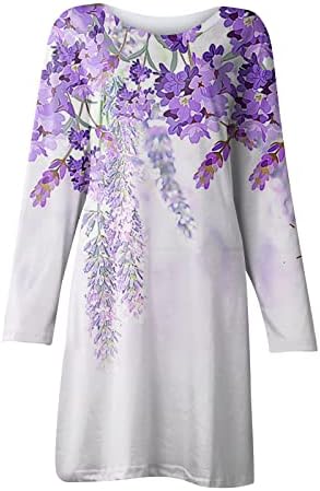 נשים קיץ שרוול ארוך שמלת מיני הדפסת פרחים צווארון צווארון מזדמן זורם 2023 אורך ברך.