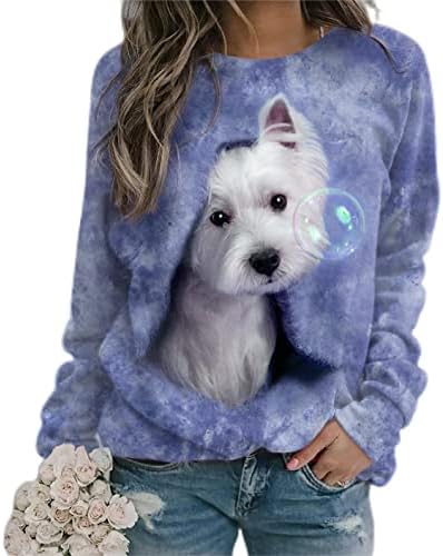 TS שרוול ארוך כלב סווטשירטים לנשים לנשים 3D סוודר חמוד סוודר חולצות אופנה חולצות לאביב קיץ 2023