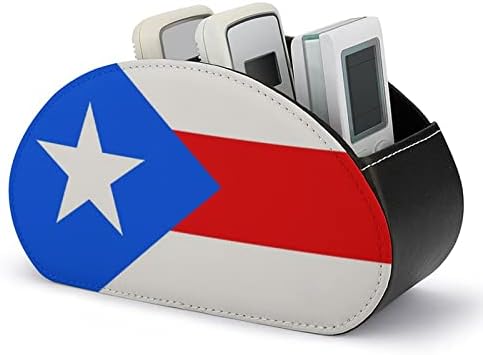 פורטו ריקו דגל טלוויזיה שלט רחוק מחזיק עם 5 תאים עור מפוצל ארגונית שולחן נושא כלים תיבת אחסון