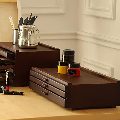 Viswin 3-Drawer Artist Artist Box Supply Box עם סגירה מגנטית, תיבת אחסון אמנות עץ אשור פרימיום, ארגזי מארגן ניידים