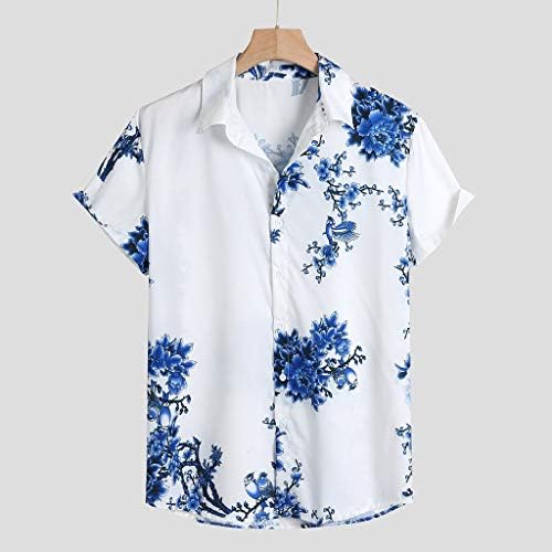 חולצות HDDK Mens Hawaiian שרוול קצר, כפתור קיץ למטה הדפסת פרחים רגילה מתאימה