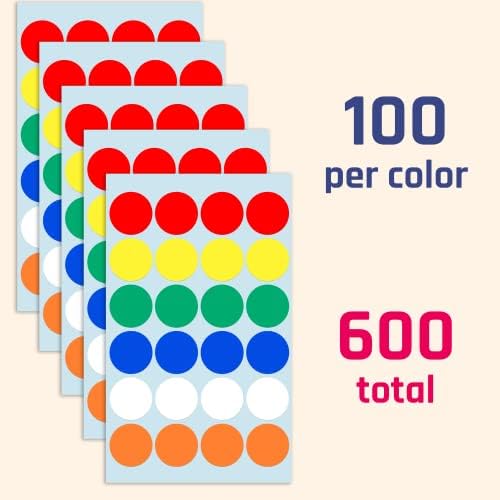 600 חבילה, 1 עגול צבעוני דוט מדבקות תוויות-6 צבעים
