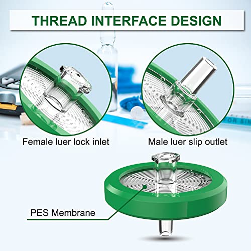 10 חבילה מזרק מסנני סטרילי פס, מזרק מעבדה מסנני 33 ממ ממברנה קוטר, 0.22 אממ נקבובית גודל, הידרופילי
