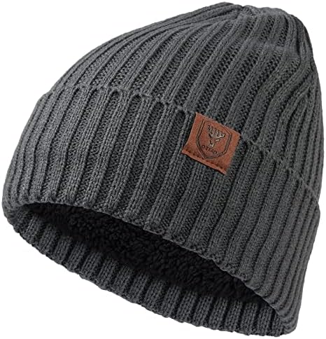 אוזרו לסרוג כפת חורף כובע, תרמית עבה פליס שלג גולגולת כובע עבור גברים ונשים