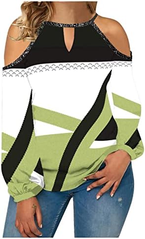 צמרות טוניקה לנשים מחוץ לכתף פלוס גודל שרוול ארוך סווור סולבר מזדמן סוודר צווארון בלוק חולצה חולצות סתיו חולצות