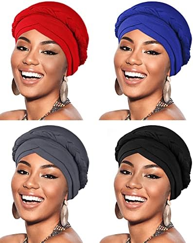 4 חתיכות נשים אפריקאיות טורבן כובע חרוזי ראש כיפה כיפה מפותלת צמה מעוותת כובע פו פו -עטיפה ראש