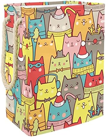 חג המולד צבעוני חתולי פנים כביסה בד סל מובנה רירית עם נתיק סוגריים כביסה סל עם ידיות