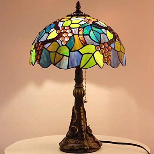 ז ' ארט טיפאני מנורת שולחן 1-אור 19 אינץ גבוהה ירוק מוכתם זכוכית ענבים סגנון קריאת מנורת שידה ליד מיטת