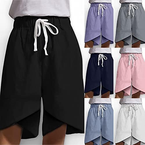 מכנסיים קצרים ברמודה של פיררו לנשים שרוך כושר רופף מותניים אלסטיים רגילים דפוסים מודפסים מכנסיים קצרים עם כיסים