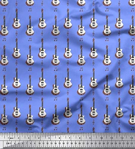 סוימוי כחול כותנה ג ' רזי בד הערות & גיטרה כלי נגינה הדפסת בד על ידי חצר 58 אינץ רחב