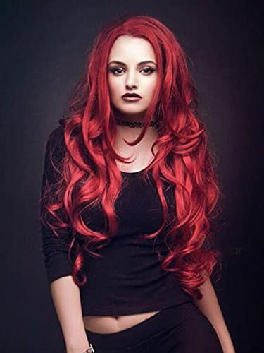 החלקת אדום ארוך פאות עבור נשים מתולתל גל התיכון חלק פאה למראה טבעי פאה גלי סינטטי שיער עבור יומי מסיבת ליל