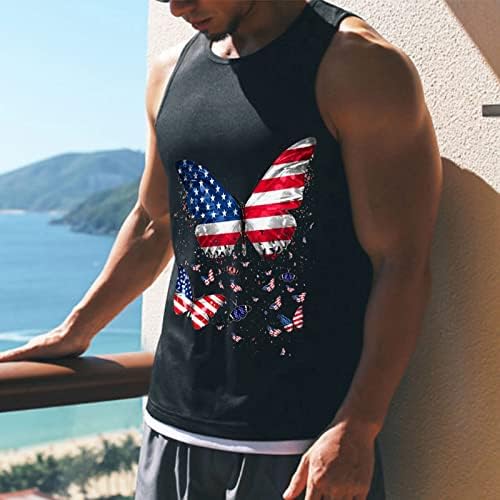 Beuu 4 ביולי גופיות גברים גופיות דגל אמריקאי פרפר חולצות ללא שרוולים מודפסות