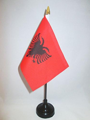 דגל אלבניה דגל שולחן 4 איקס 6 - דגל שולחן אלבני 15 איקס 10 ס מ-ראש חנית זהב