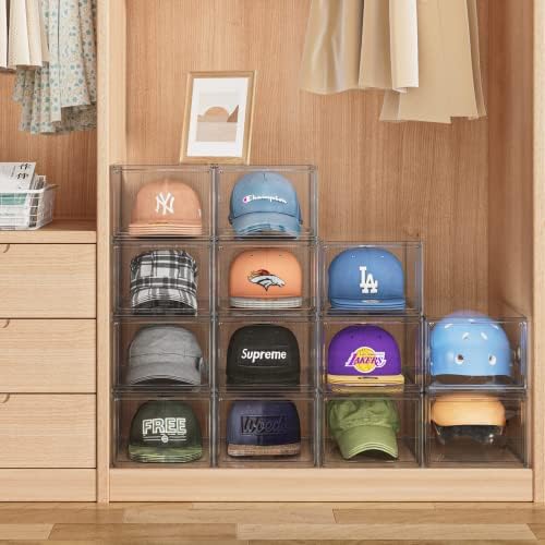 תיבת מארגן כובעי בייסבול 3 חבילות, מארז תצוגה ברור לכובעים / כובעים, אורגן כובע לארון, ארגונית לאחסון