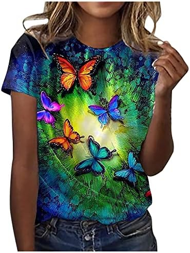 חולצת טי קיץ של נשים קיץ חולצות צבעוניות צבעוניות חולצות צוואר עגול פרפרים הדפסים חולצות שרוול קצר חולצות