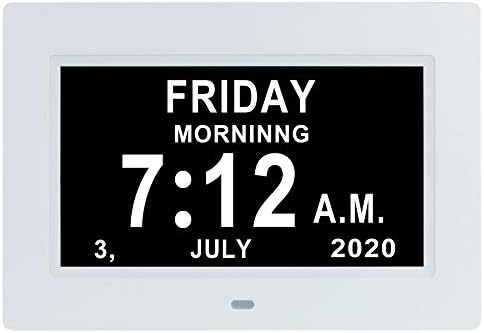 TMC 7 אינץ 'שעון דיגיטלי עם יום ותאריך לקשישים - 12 אפשרויות אזעקה, DIM אוטומטי, שעון דיגיטלי שעון תצוגה גדול