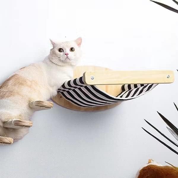 פאדום קיר רכוב עץ חתול תליית מיטה, עם חתול פנים צורת וטבעי מוצק עץ, מודרני קיר רכוב חתול מדפים, לטיפוס,