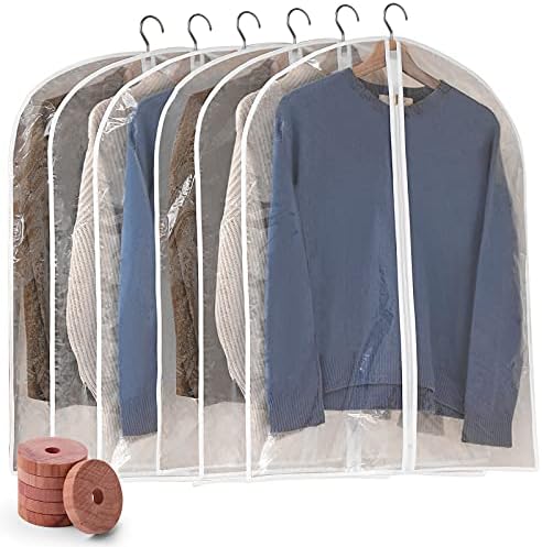 תיקי בגד פרבר לתליית בגדים, 6 יחידות תיק בגד שקוף, תיק חליפה עמיד בפני אבק מפלסטיק, מגן מעיל כיסויי