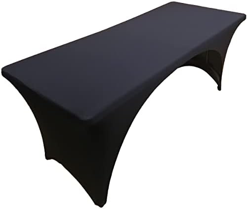 מפת שולחן סטרץ שחור 8 רגל למתוח גב פתוח כיסוי שולחן מלבני מצויד שולחן מתקפל