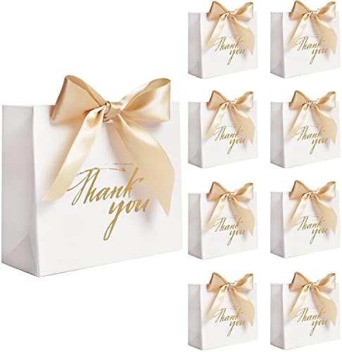 24 חבילה קטן תודה לך מתנת תיק המפלגה לטובת שקיות לטפל קופסות עם זהב קשת סרט, לבן נייר מתנת שקיות
