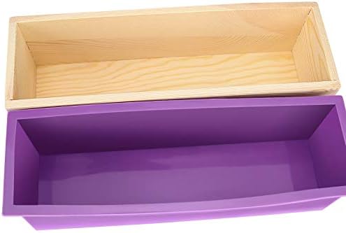 Zoenhou 3pcs 42oz תבניות סבון, ערכת ייצור סבון סיליקון מלבני גמיש עם קופסת עץ Diy Supper Suppling Supply