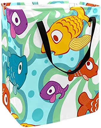 קריקטורה אוקיינוס מתחת למים דגי דפוס כביסת סלי עמיד למים מלוכלך בגדי סדרן מתקפל רך ידית ססגוני עבור בית