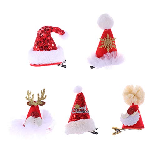 5 יחידות החג שמח שיער קליפים גליטר נצנצים חג המולד כובע סיכות עם פתית שלג איל סנטה חג המולד שיער אביזרי