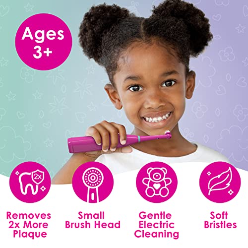 מברשת שיניים חשמלית לילדים - בטוח ויעיל לגילאי 3 + - הורה נבדק ואושר עם זיפים עדינים, 2 ראשי