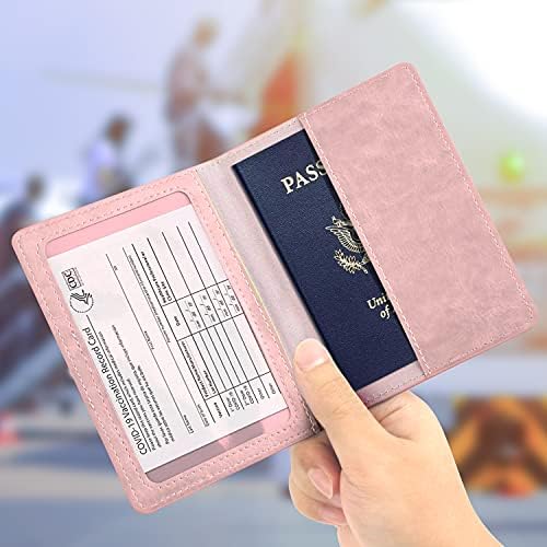 2 מארז דרכון וחיסון כרטיס מחזיק משולבת-דרכון מחזיק עם חיסון כרטיס חריץ עמיד למים, סינטטי עור דרכון מקרה מגן,