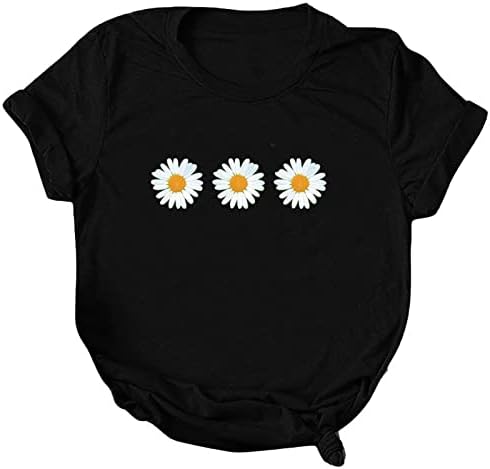 קיץ חולצות לנשים 2023, נשים של קצר שרוול חולצה דייזי פרחוני הדפסת בסיסי קיץ רופף טי חולצות