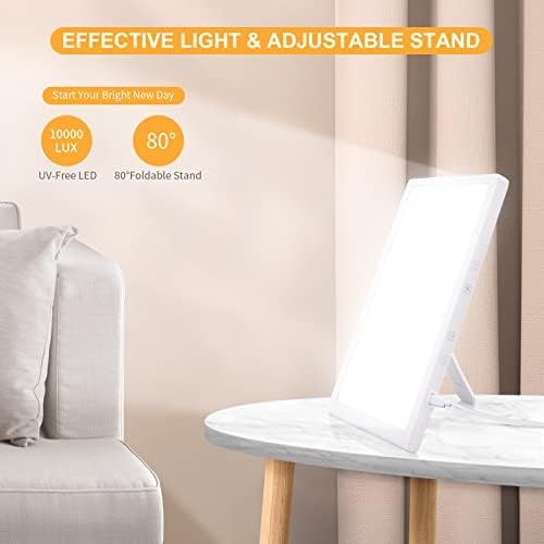 מנורת טיפול קל, ללא UV 10000 LUX LED LED מנורת אור שמש עם רמות בהירות מתכווננות וטמפרטורות צבע, 3 מנורת
