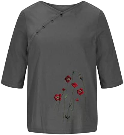חולצת פשתן ספנדקס של צוואר הצוואר לבנות חצי שרוול קצר פרח גרפיקה רופפת חולצות מזדמנים חולצות טירט חולצות נשים