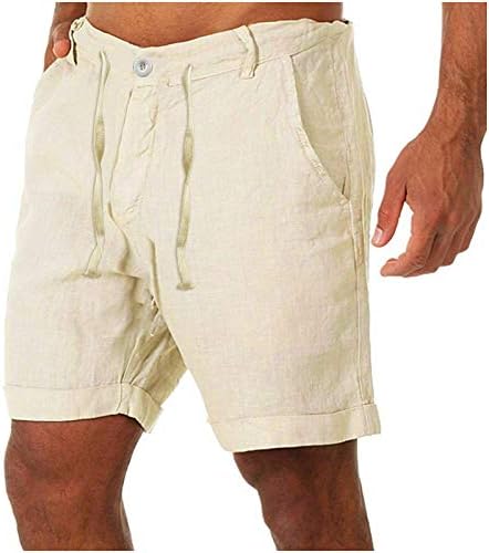 מכנסיים קצרים אתלטים גברים כותנה פשתן מכנסיים מזדמנים כפתורי שרוך כיסי המותניים מכנסיים קצרים מכנסיים