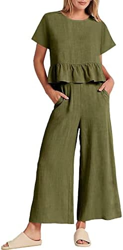 מכנסי מייק נשים 2 תלבושות לחלקים לנשים 2023 קיץ שרוול קצר צמרות יבול מכנסי רגל רחבים סט סוויטת נשים