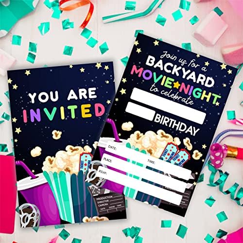 סרט יום הולדת בחצר האחורית הזמנות ליום הולדת, מסיבת יום הולדת חיצונית מזמינה קישוטים, לילדים מבוגרים מסיבת