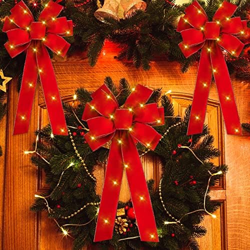 20 יח 'עץ חג המולד קשת קשת אדום קשתות סרט אדום, 10.6 x 27.5 אינץ' גדול חג מולד קשתות מואר