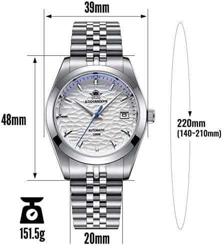 שעון יד לגברים, שעון שמלה אוטומטי ספיר קריסטל מראה 100 מ ' נירוסטה עמיד למים נ. ח. 35 אנלוגי שעונים