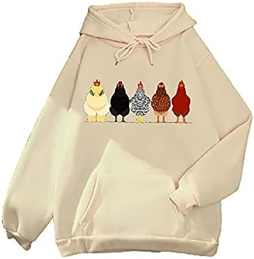 אקטליאן שרוול ארוך חמוד לנשים קפוצ'ונים סווטשירט חולצות תרנגולות מצחיקות סוודר גרפי עם כיסים
